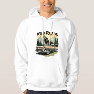 Howling Wolf Classic Vintage Car Mountain Nature R Hoodie
