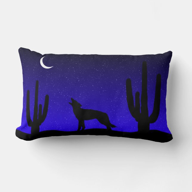 Howling Wolf Desert Night Silhouette Lumbar Pillow (Front)