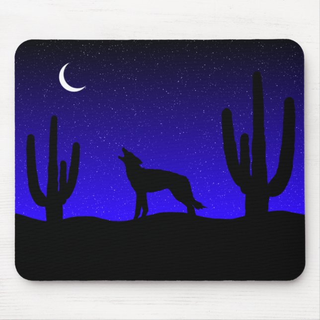 Howling Wolf Desert Night Silhouette Mouse Pad (Front)