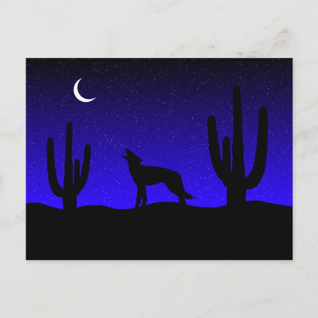 Howling Wolf Desert Night Silhouette Postcard (Front)