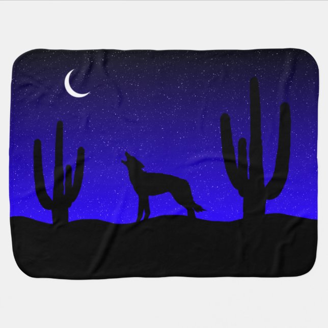 Howling Wolf Desert Night Silhouette Receiving Blanket (Horizontal)