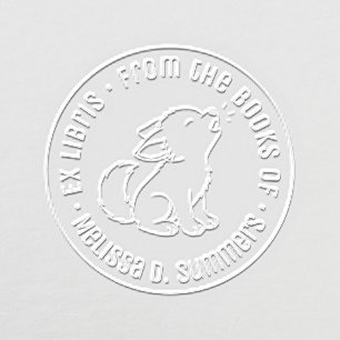 Howling Wolf Dog Pup Round Bookplate Embosser