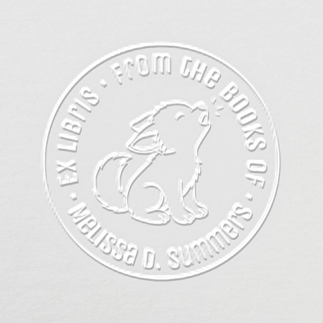 Howling Wolf Dog Pup Round Bookplate Embosser (Design)