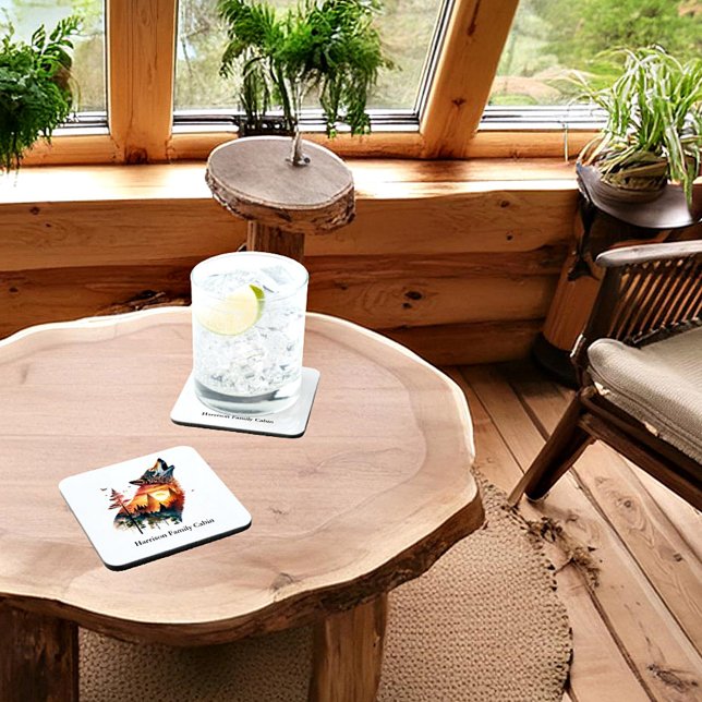 Howling wolf double exposure sunset personalized beverage coaster (Creator Uploaded)