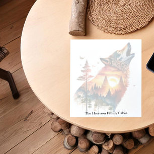 Howling wolf double exposure sunset personalized notepad