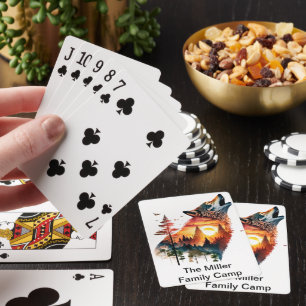 Howling wolf double exposure sunset personalized poker cards