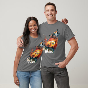 Howling wolf double exposure sunset T-Shirt