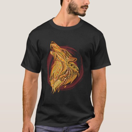 Howling Wolf Face Art Solo Lone Splash Colors Wolv T_Shirt