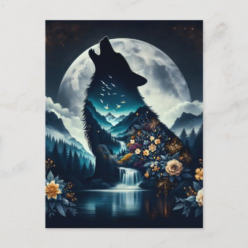 Howling Wolf  Full Moon Ai Art Postcard