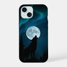 Howling Wolf Full Moon Aurora Phone Case