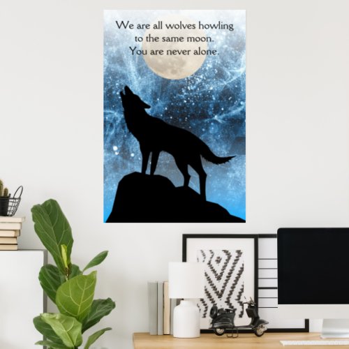 Howling Wolf full moon blue black Custom quote Poster