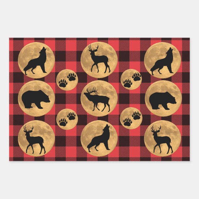 Howling Wolf Full Moon Deer Elk Bear  Wrapping Paper Sheets (Front 3)