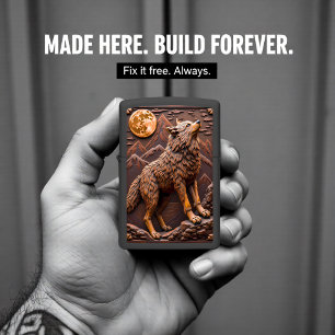 Howling Wolf Full Moon Mountains Zippo Lighter
