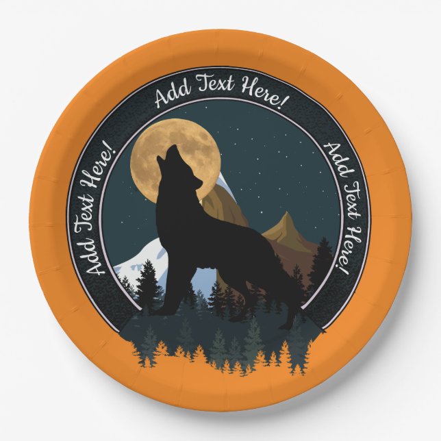 Howling Wolf Full Moon Paper Plates (Front)