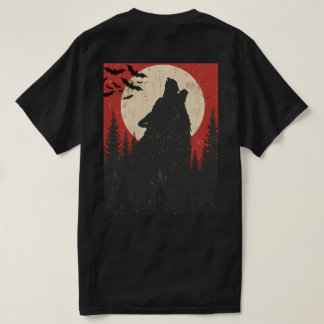 Howling Wolf Full Moon Retro Horror Print T-Shirt