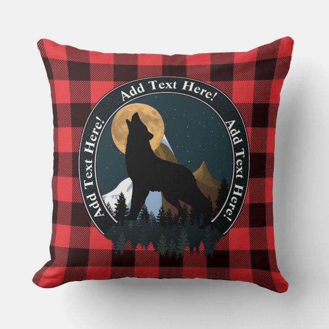 Howling Wolf Full Moon Throw Pillow (Front)