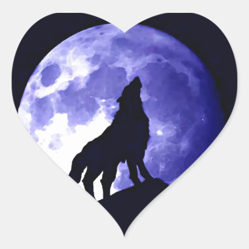 Howling Wolf  Fullmoon Heart Sticker