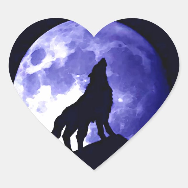 Howling Wolf & Fullmoon Heart Sticker (Front)