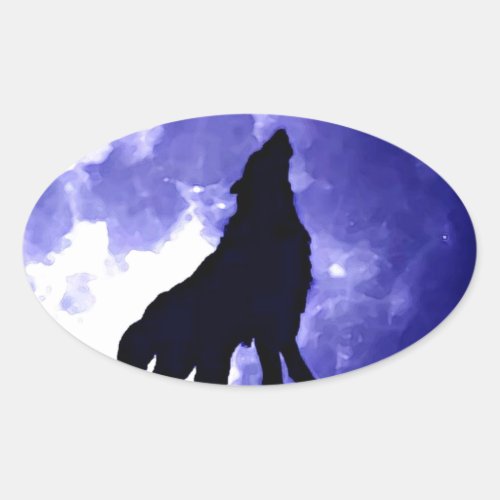 Howling Wolf  Fullmoon Oval Sticker