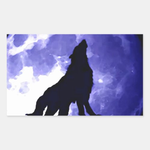 Howling Wolf  Fullmoon Rectangular Sticker