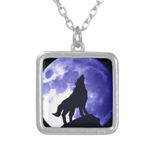 Howling Wolf  Fullmoon Silver Plated Necklace