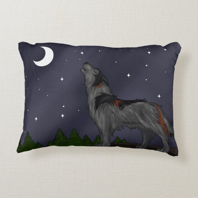 Howling Wolf (Gray) Decorative Pillow (Back)