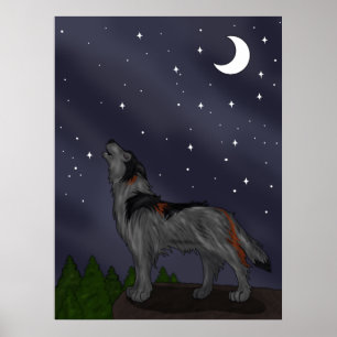 Howling Wolf (Gray) Poster