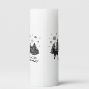 Howling Wolf Happy Howlidays Leopard Pattern Snow Pillar Candle