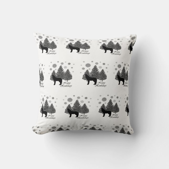 Howling Wolf Happy Howlidays Leopard Pattern Snow  Throw Pillow (Front)