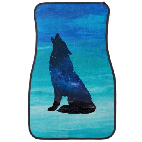 Howling Wolf Howling Dog in Double Exposure  Car Floor Mat