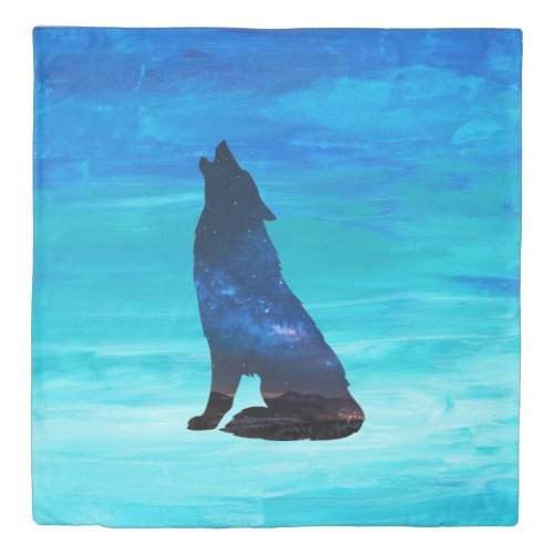 Howling Wolf Howling Dog in Double Exposure  Duvet Cover