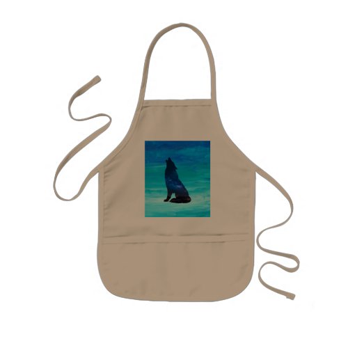 Howling Wolf Howling Dog in Double Exposure  Kids Apron