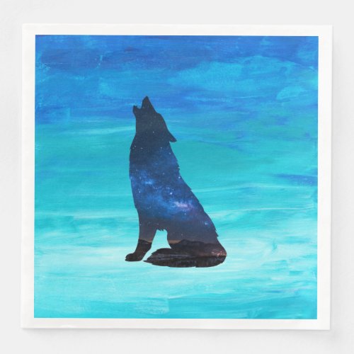 Howling Wolf Howling Dog in Double Exposure  Paper Dinner Napkins