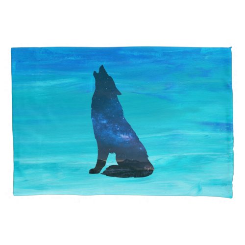 Howling Wolf Howling Dog in Double Exposure  Pillow Case