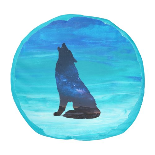 Howling Wolf Howling Dog in Double Exposure  Pouf