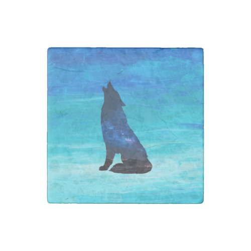 Howling Wolf Howling Dog in Double Exposure  Stone Magnet