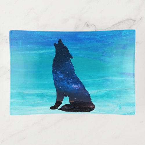 Howling Wolf Howling Dog in Double Exposure  Trinket Tray