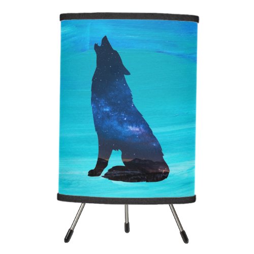 Howling Wolf Howling Dog in Double Exposure  Tripod Lamp