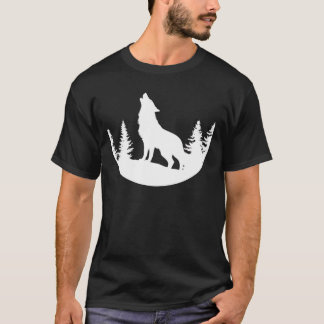 Howling Wolf in Forest Silhouette Design Black and T-Shirt