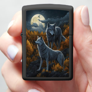 Howling Wolf in Moonlit Night Zippo Lighter