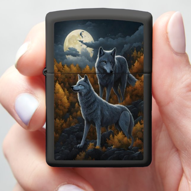 Howling Wolf in Moonlit Night Zippo Lighter (In Hand)