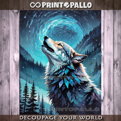 Howling wolf in  mountain forest with star trail  tissue paper