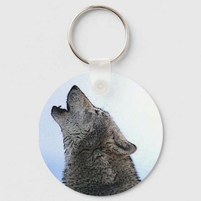 Howling Wolf in Snow Keychain (Front)