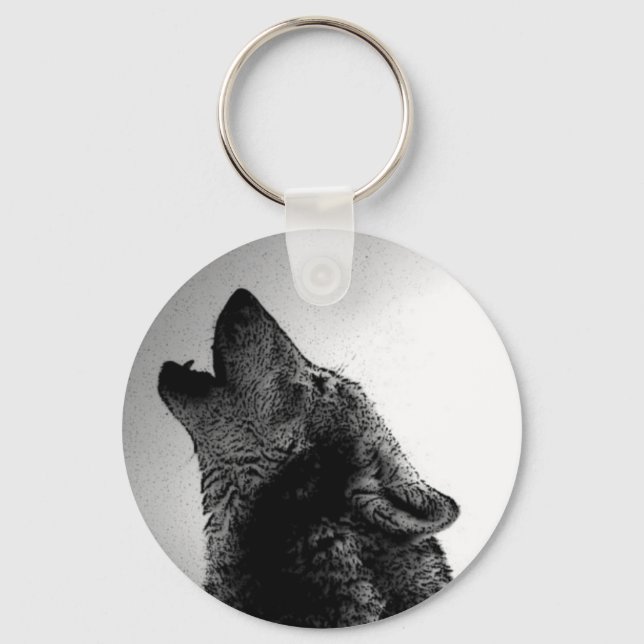 Howling Wolf in Snow Keychain (Front)