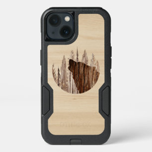 Howling Wolf In Textured Wood iPhone 13 Case