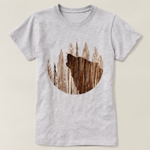 Howling Wolf In Textured Wood T_Shirt