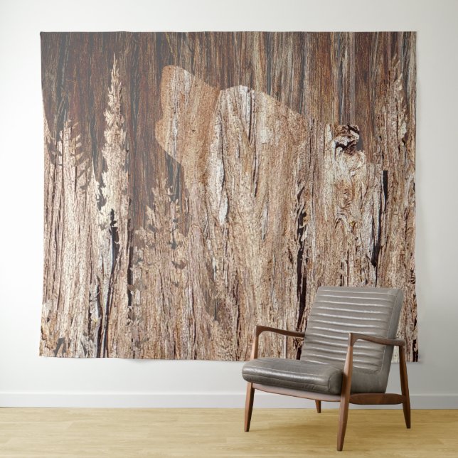 Howling Wolf In Textured Wood Tapestry (In Situ (Horizontal))