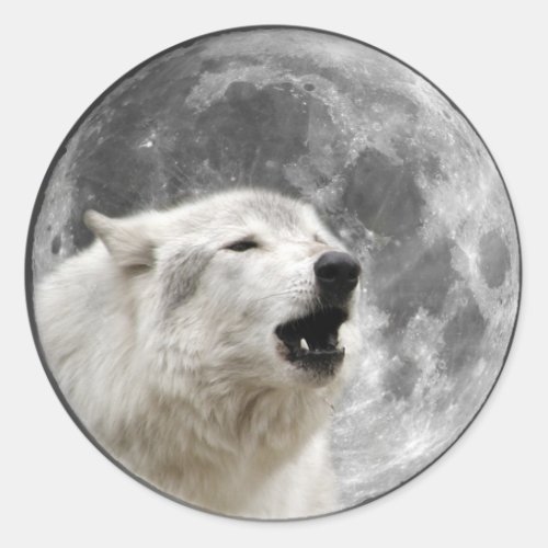 Howling wolf in the moon classic round sticker