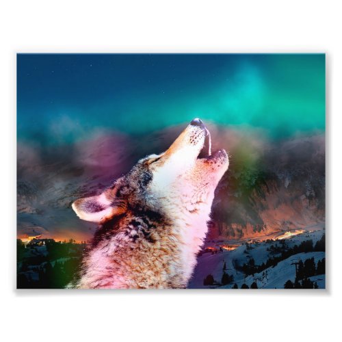 Howling wolf in the mountains photo print
