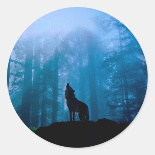 Howling Wolf in Wilderness Classic Round Sticker